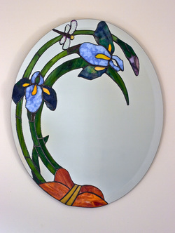 Iris stained glass mirror