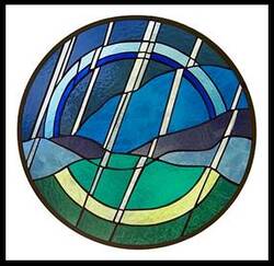 Thunderstorm on Keeney Mountain Stained Glass Hanging Panel by Jo Perez, Dark Hollow Stained Glass.  Made with Blenko Glass.