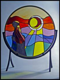 Sharing the World Free Standing Wedding Stained Glass by Jo Perez Panel